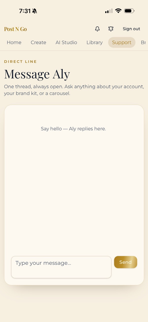 Carousel Queen direct support chat with Aly