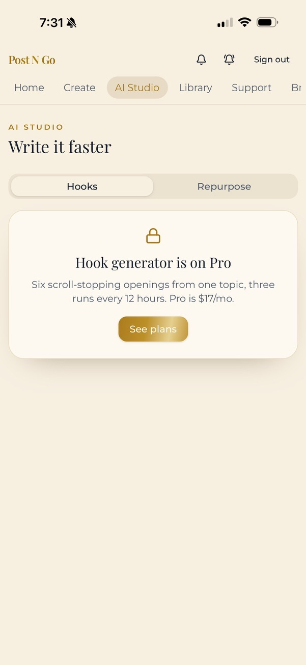 Carousel Queen AI studio with hook and repurpose generators
