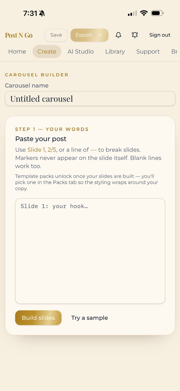 Carousel Queen carousel builder with the paste-your-post step